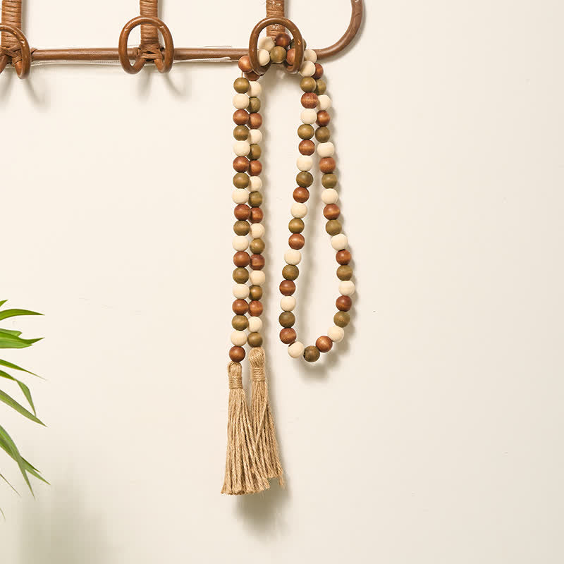 Buddha Stones Guirnalda de borlas de cuentas de madera en capas estilo granja, decoración para un hogar consciente - image 14