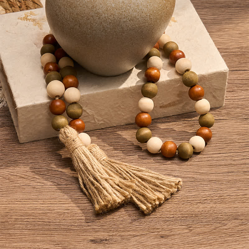 Buddha Stones Guirnalda de borlas de cuentas de madera en capas estilo granja, decoración para un hogar consciente - image 5