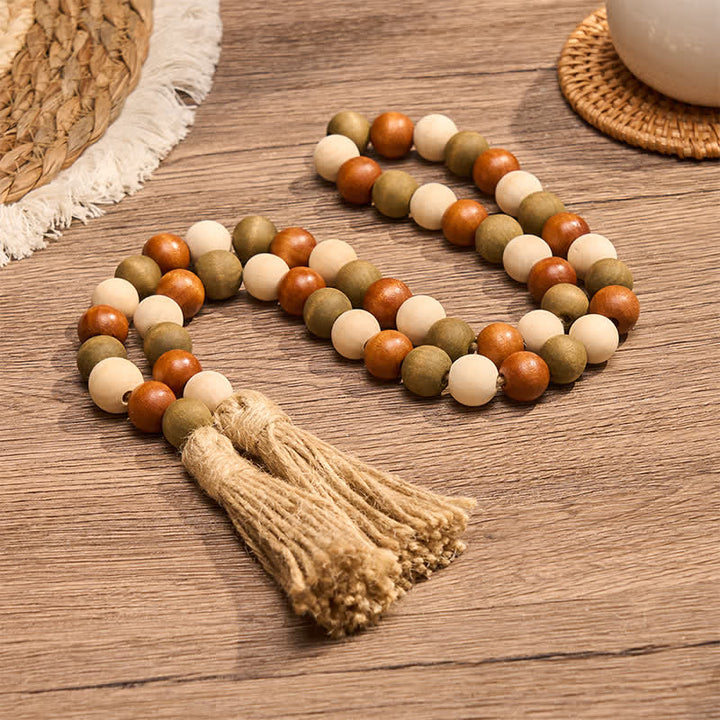 Buddha Stones Guirnalda de borlas de cuentas de madera en capas estilo granja, decoración para un hogar consciente - image 4