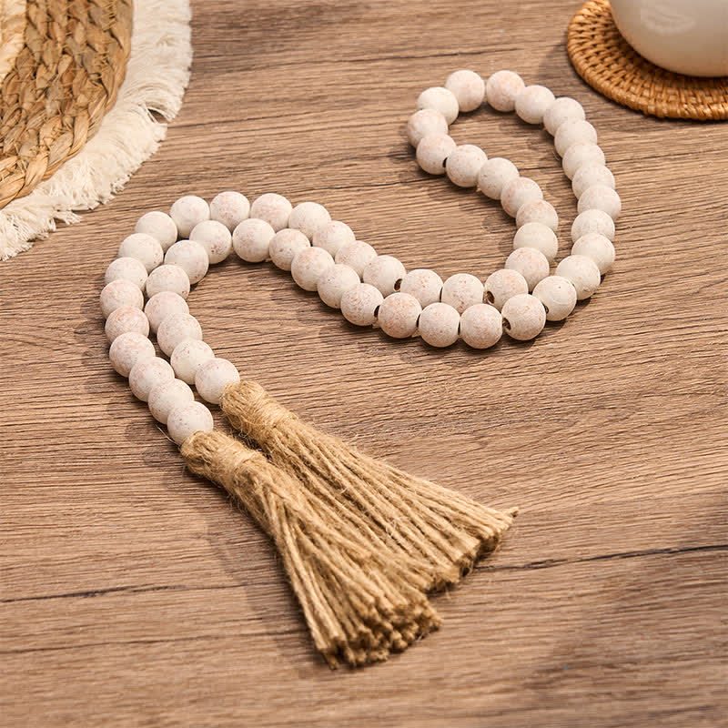 Buddha Stones Adorno colgante de doble borla con textura de madera moteada para un estilo de vida consciente. - image 1
