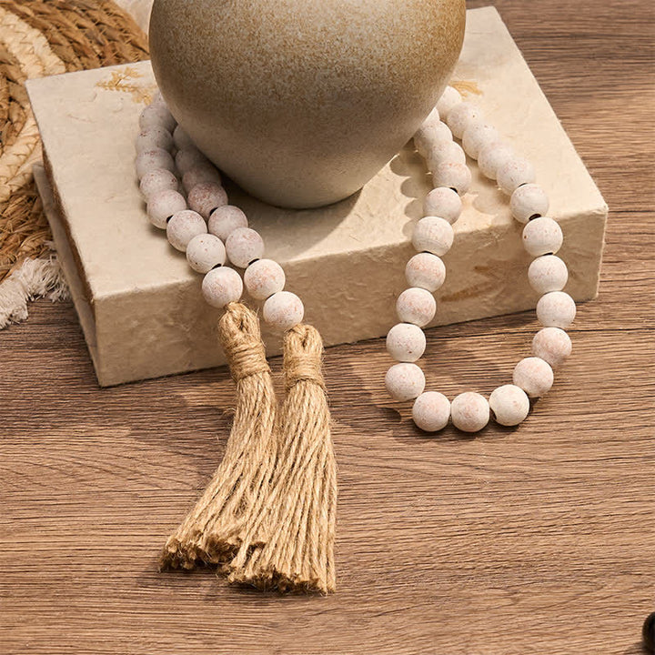 Buddha Stones Adorno colgante de doble borla con textura de madera moteada para un estilo de vida consciente. - image 2