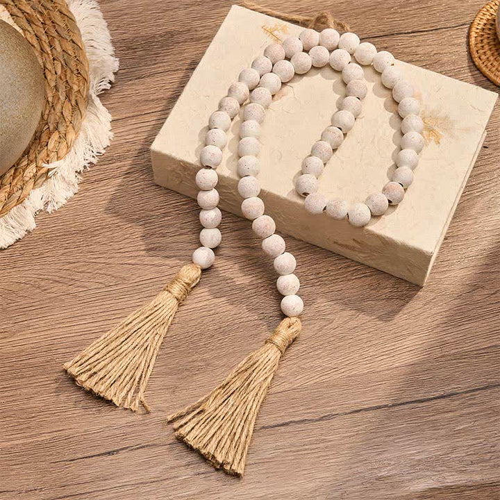 Buddha Stones Adorno colgante de doble borla con textura de madera moteada para un estilo de vida consciente. - image 3