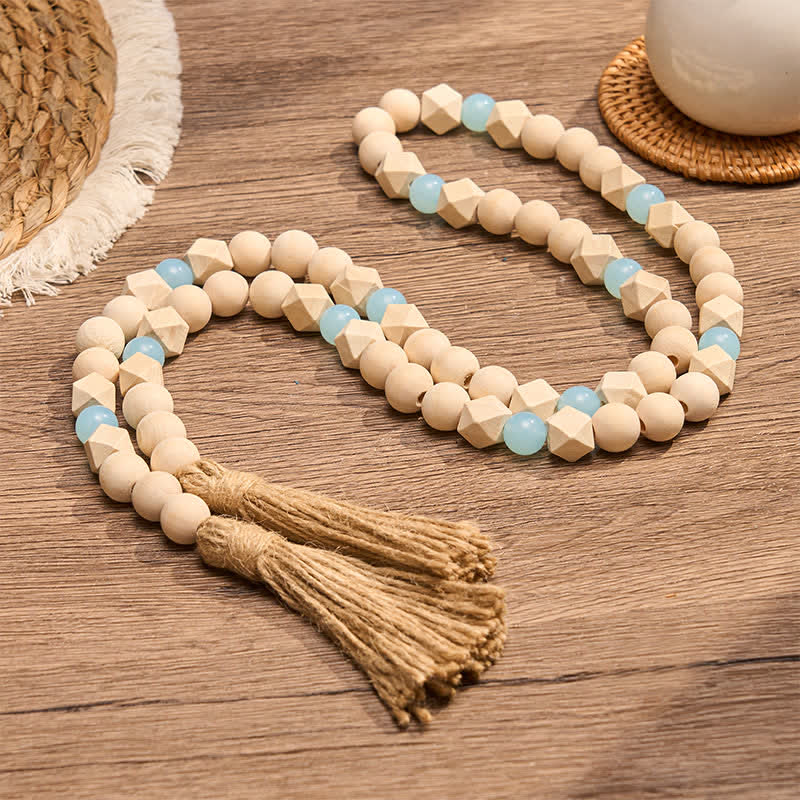 Buddha Stones Adorno colgante de doble borla con cuentas de madera facetadas para un estilo de vida consciente. - image 2