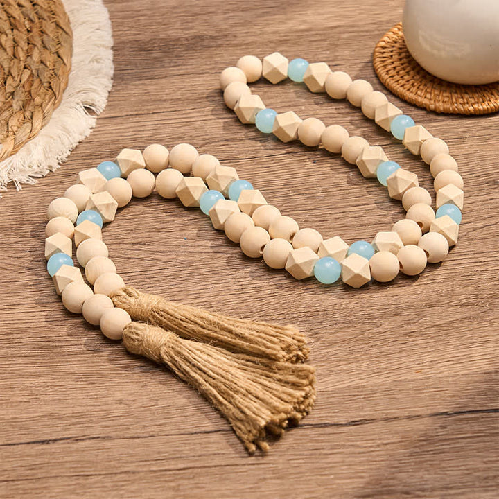 Buddha Stones Adorno colgante de doble borla con cuentas de madera facetadas para un estilo de vida consciente. - image 2