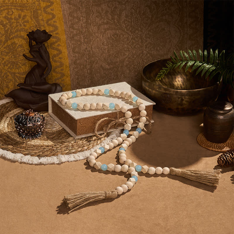 Buddha Stones Adorno colgante de doble borla con cuentas de madera facetadas para un estilo de vida consciente. - image 3