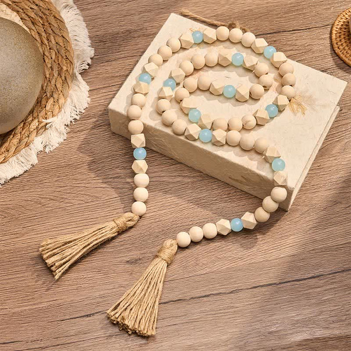 Buddha Stones Adorno colgante de doble borla con cuentas de madera facetadas para un estilo de vida consciente. - image 4