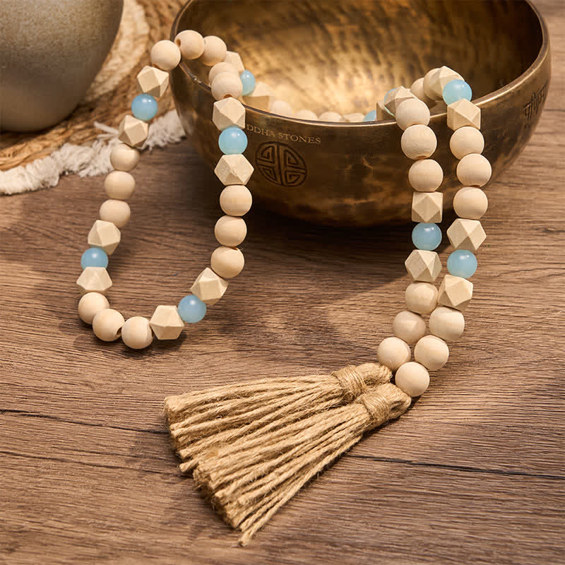 Buddha Stones Adorno colgante de doble borla con cuentas de madera facetadas para un estilo de vida consciente. - image 5