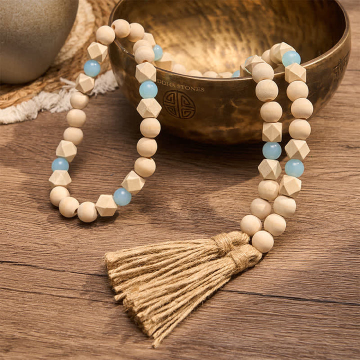 Buddha Stones Adorno colgante de doble borla con cuentas de madera facetadas para un estilo de vida consciente. - image 5