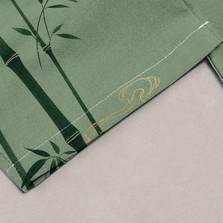 Buddha Stones Pantalones de mujer de algodón puro con estampado de pájaros de bambú, cintura elástica y bolsillos. - image 1