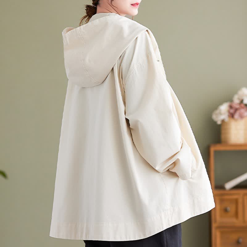 Buddha Stones Chaqueta de mujer informal minimalista con capucha, botones y bolsillos, ideal para primavera y otoño. - image 9