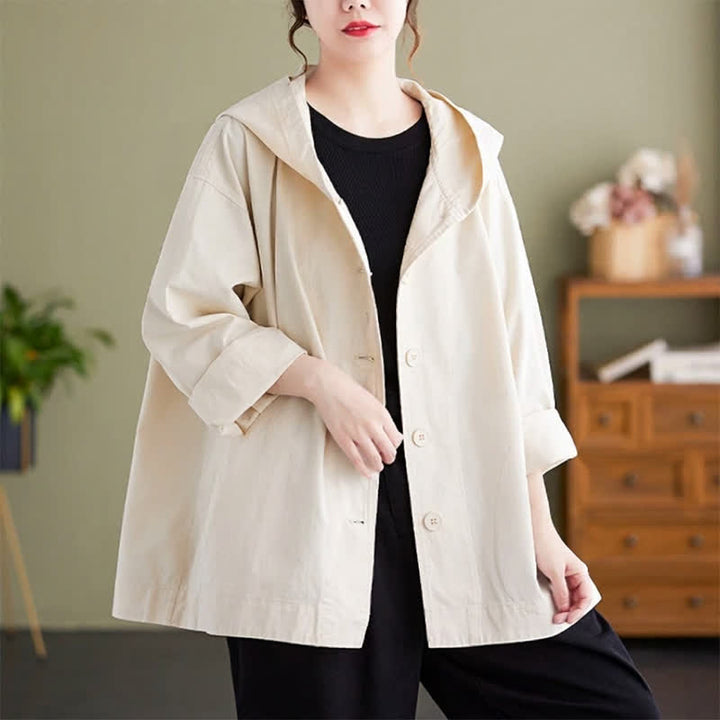 Buddha Stones Chaqueta de mujer informal minimalista con capucha, botones y bolsillos, ideal para primavera y otoño. - Blanco - US8-10，UK/AU12-14，EU40-42 (2XL) - image 5