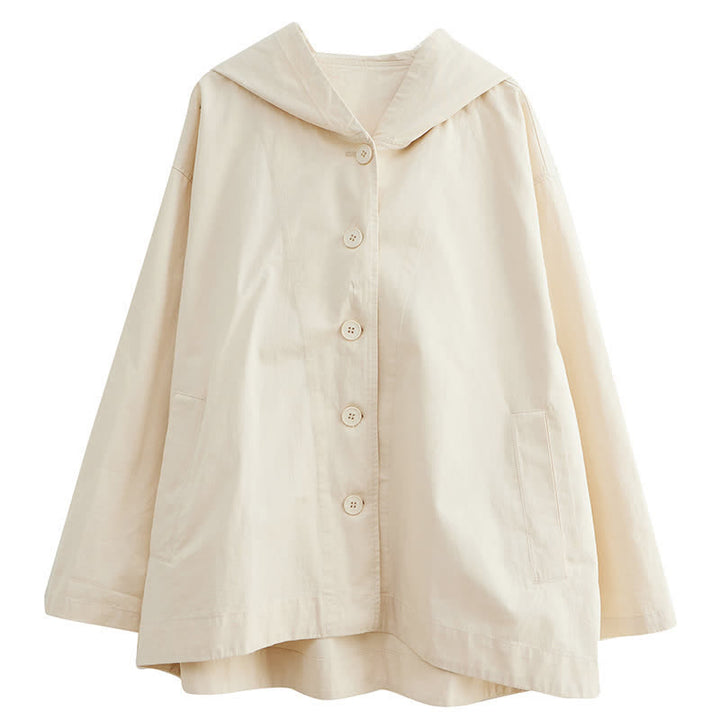 Buddha Stones Chaqueta de mujer informal minimalista con capucha, botones y bolsillos, ideal para primavera y otoño. - image 10