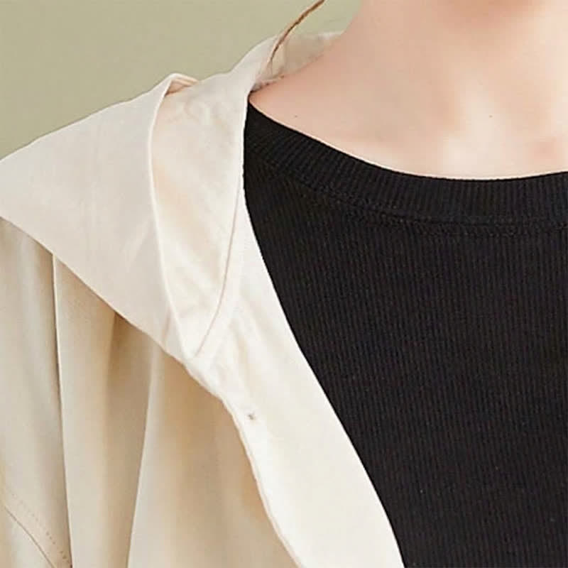 Buddha Stones Chaqueta de mujer informal minimalista con capucha, botones y bolsillos, ideal para primavera y otoño. - image 11
