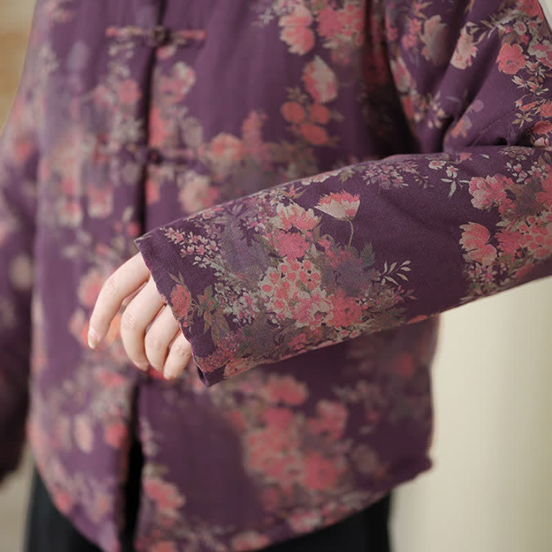 Buddha Stones Chaquetas de invierno elegantes de estilo Tang con estampado floral Pankou para mujer - image 12