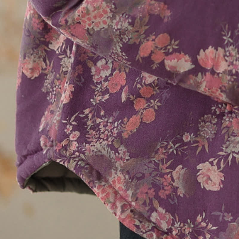 Buddha Stones Chaquetas de invierno elegantes de estilo Tang con estampado floral Pankou para mujer - image 13