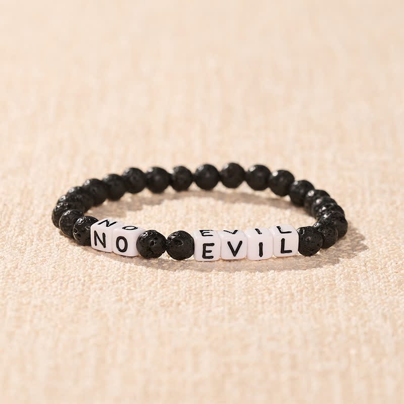 Buddha Stones Pulsera curativa con cuentas redondas y letras NO EVIL de roca de lava - image 1