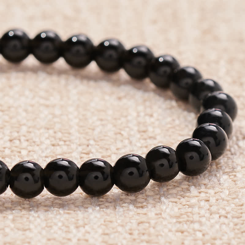 Buddha Stones Pulsera de purificación con cuentas de letras FAITH de obsidiana negra - image 4