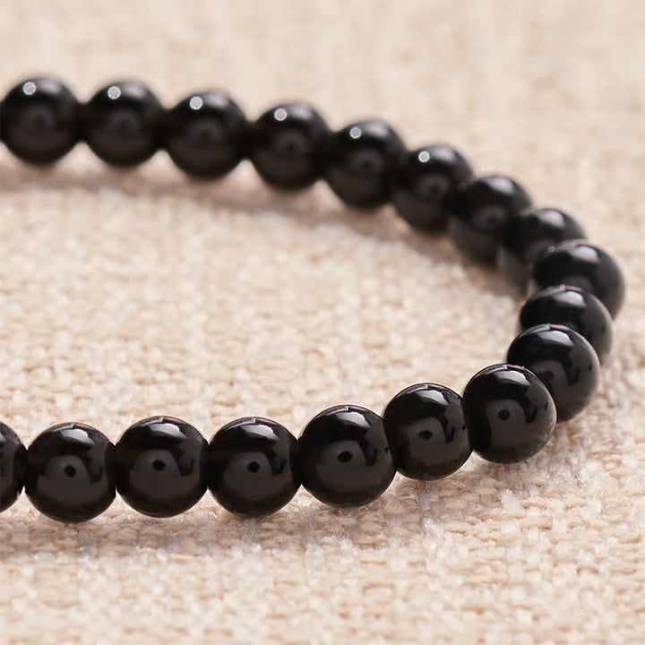 Buddha Stones Pulsera de purificación con cuentas de letras FAITH de obsidiana negra - image 4
