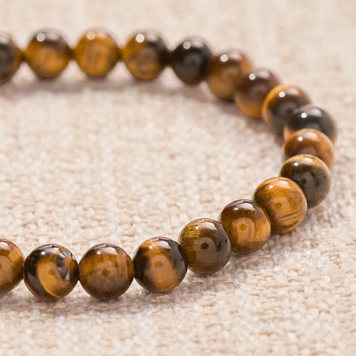 Buddha Stones Pulsera de cuentas con letras OM CALM y ojo de tigre - image 4