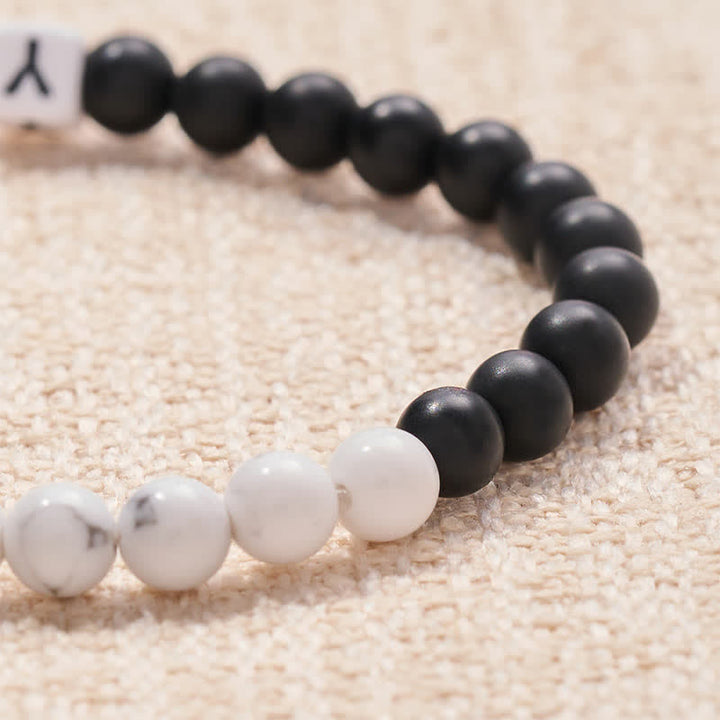 Buddha Stones Pulsera de cuentas con letras YIN YANG, turquesa blanca esmerilada y piedras preciosas. - image 4