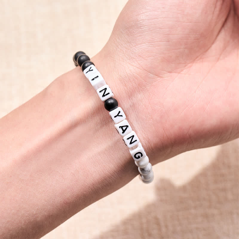 Buddha Stones Pulsera de cuentas con letras YIN YANG, turquesa blanca esmerilada y piedras preciosas. - image 3