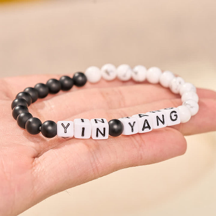 Buddha Stones Pulsera de cuentas con letras YIN YANG, turquesa blanca esmerilada y piedras preciosas. - image 2