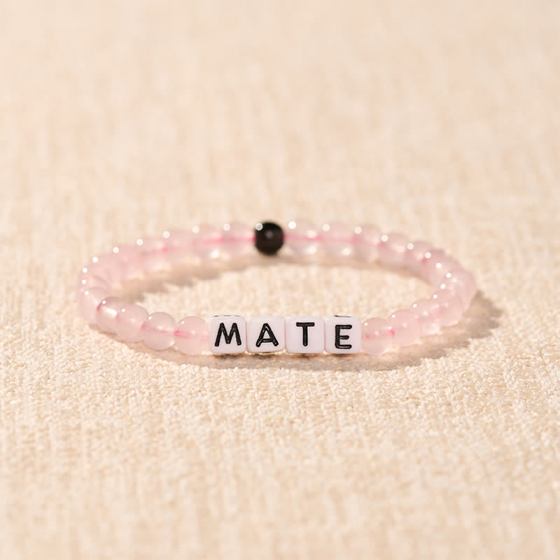 Buddha Stones Pulsera de obsidiana negra y cuarzo rosa con las letras SOUL & MATE para relaciones de pareja. - image 9