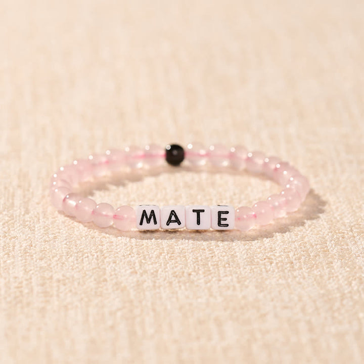 Buddha Stones Pulsera de obsidiana negra y cuarzo rosa con las letras SOUL & MATE para relaciones de pareja. - image 9