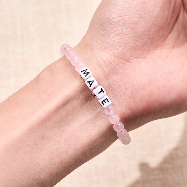 Buddha Stones Pulsera de obsidiana negra y cuarzo rosa con las letras SOUL & MATE para relaciones de pareja. - image 11