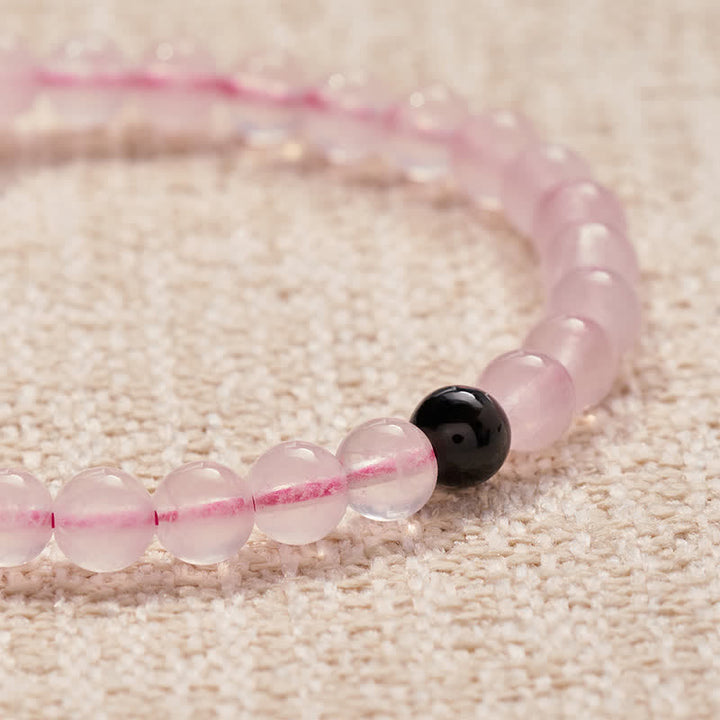Buddha Stones Pulsera de obsidiana negra y cuarzo rosa con las letras SOUL & MATE para relaciones de pareja. - image 12