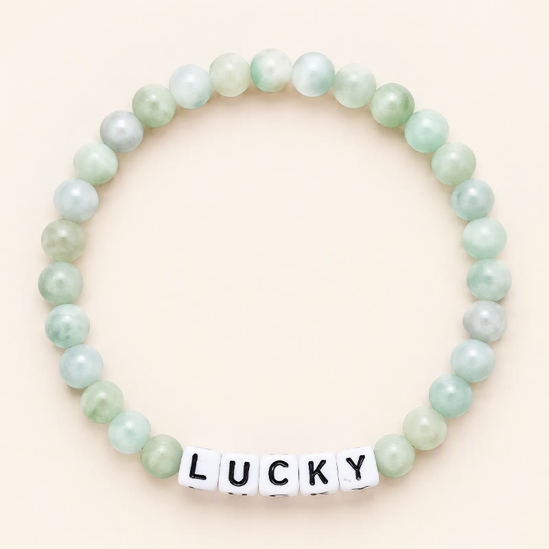 Buddha Stones Pulsera de cuentas de jade con letras de la suerte y la abundancia - Jade (Prosperidad ♥ Abundancia) - image 0