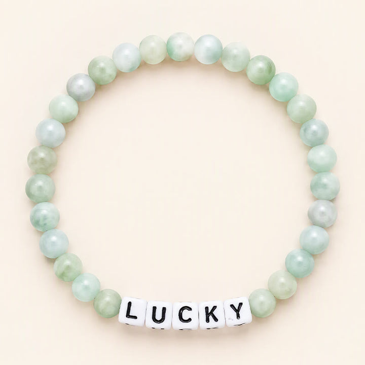 Buddha Stones Pulsera de cuentas de jade con letras de la suerte y la abundancia - Jade (Prosperidad ♥ Abundancia) - image 0