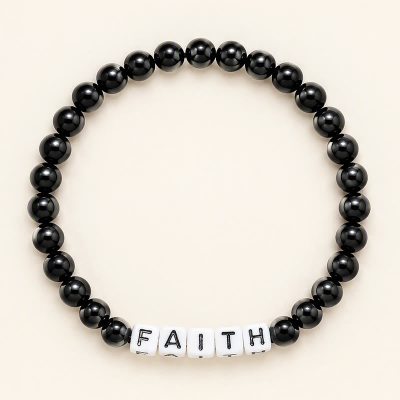 Buddha Stones Pulsera de purificación con cuentas de letras FAITH de obsidiana negra - Obsidiana negra (Purificación ♥ Transformación) - image 0