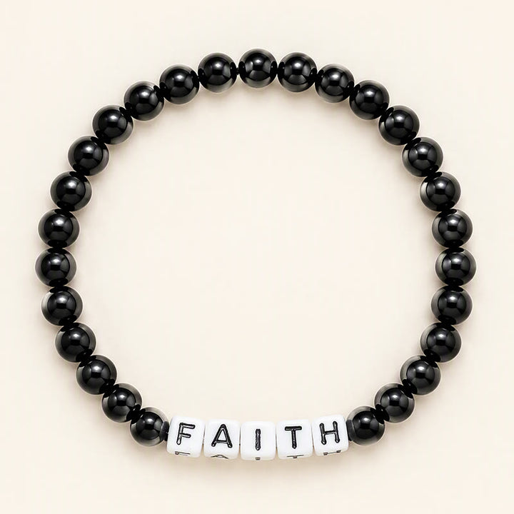 Buddha Stones Pulsera de purificación con cuentas de letras FAITH de obsidiana negra - Obsidiana negra (Purificación ♥ Transformación) - image 0