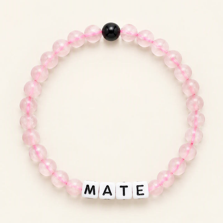 Buddha Stones Pulsera de obsidiana negra y cuarzo rosa con las letras SOUL & MATE para relaciones de pareja. - Cuarzo rosa (estilo femenino) - image 8