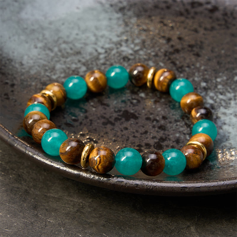 Buddha Stones Pulsera de fuerza con cuentas de amazonita ojo de tigre - image 2