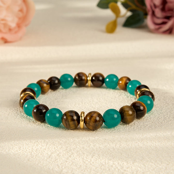 Buddha Stones Pulsera de fuerza con cuentas de amazonita ojo de tigre - Ojo de Tigre (Coraje ♥ Fuerza) - image 0