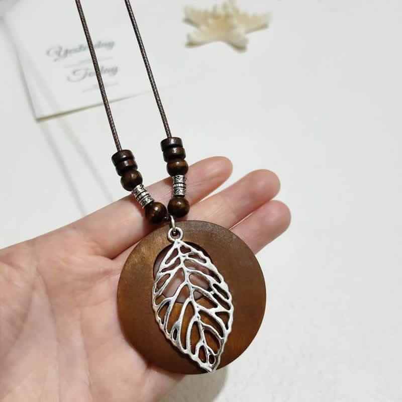 Buddha Stones Collar con colgante de conexión del árbol de la vida en madera y cuero - image 11