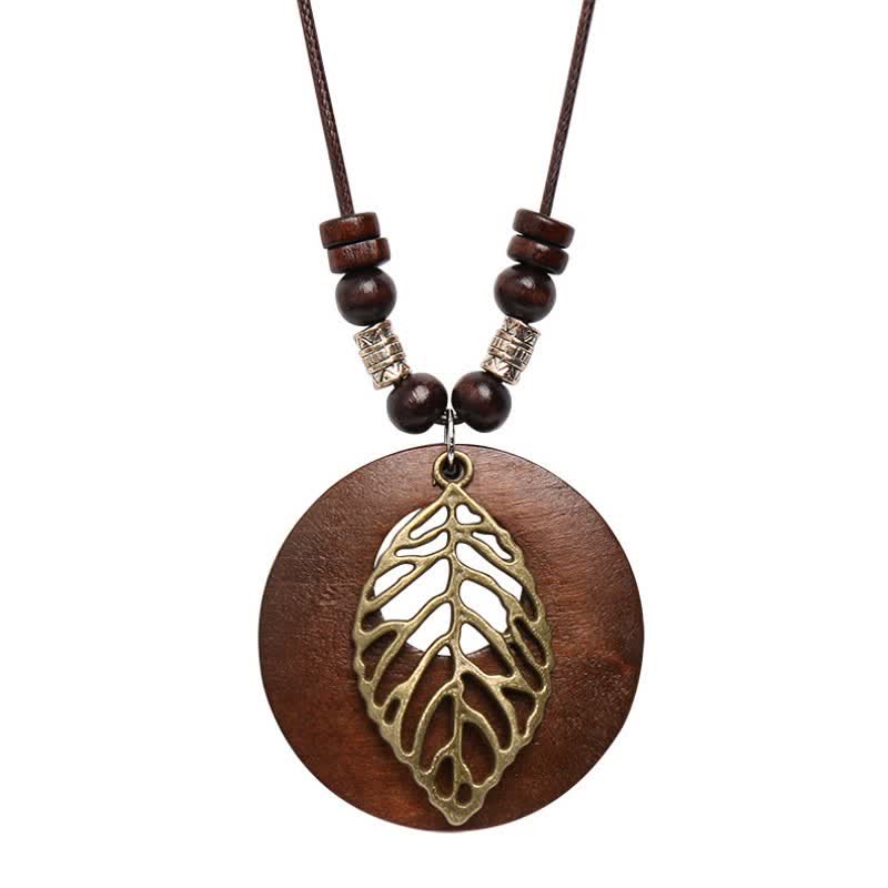 Buddha Stones Collar con colgante de conexión del árbol de la vida en madera y cuero - image 4