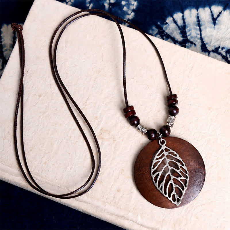 Buddha Stones Collar con colgante de conexión del árbol de la vida en madera y cuero - image 10