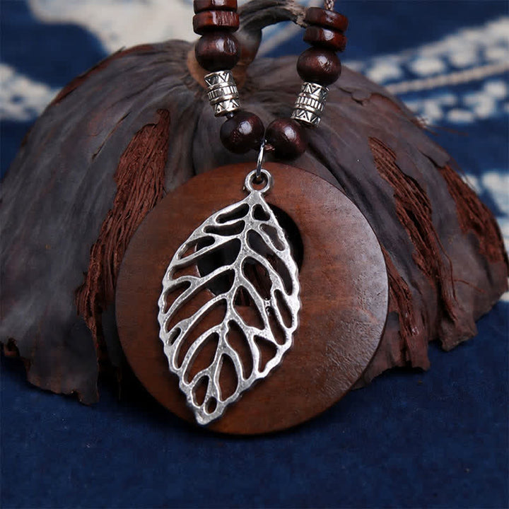Buddha Stones Collar con colgante de conexión del árbol de la vida en madera y cuero - image 8
