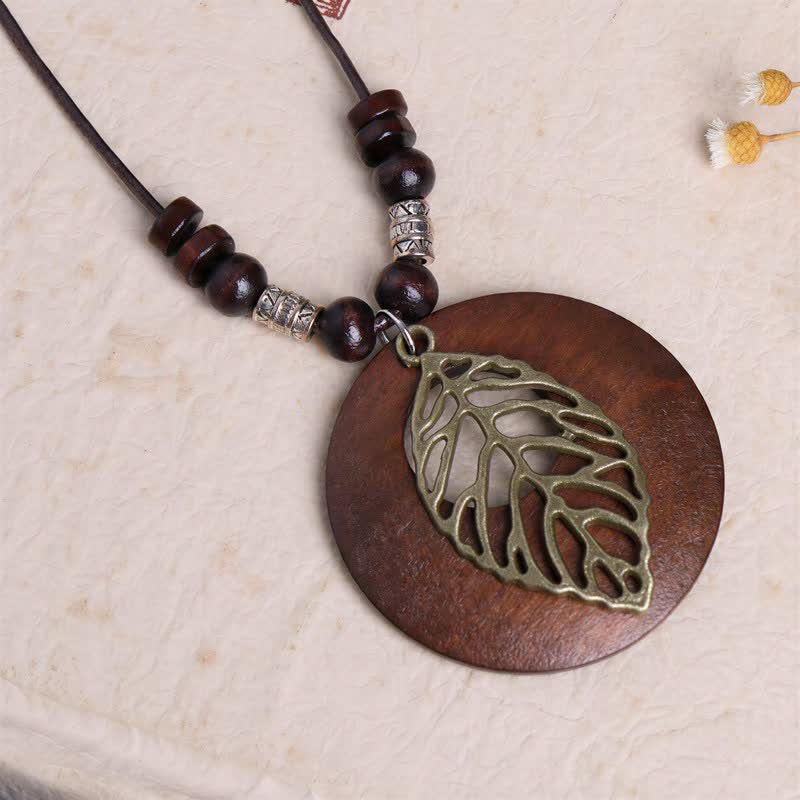 Buddha Stones Collar con colgante de conexión del árbol de la vida en madera y cuero - image 2