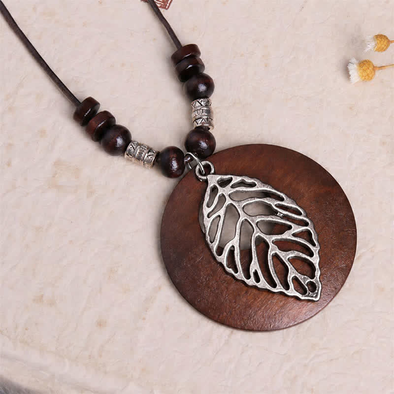 Buddha Stones Collar con colgante de conexión del árbol de la vida en madera y cuero - image 9