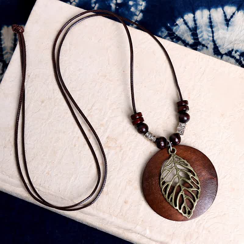 Buddha Stones Collar con colgante de conexión del árbol de la vida en madera y cuero - image 3