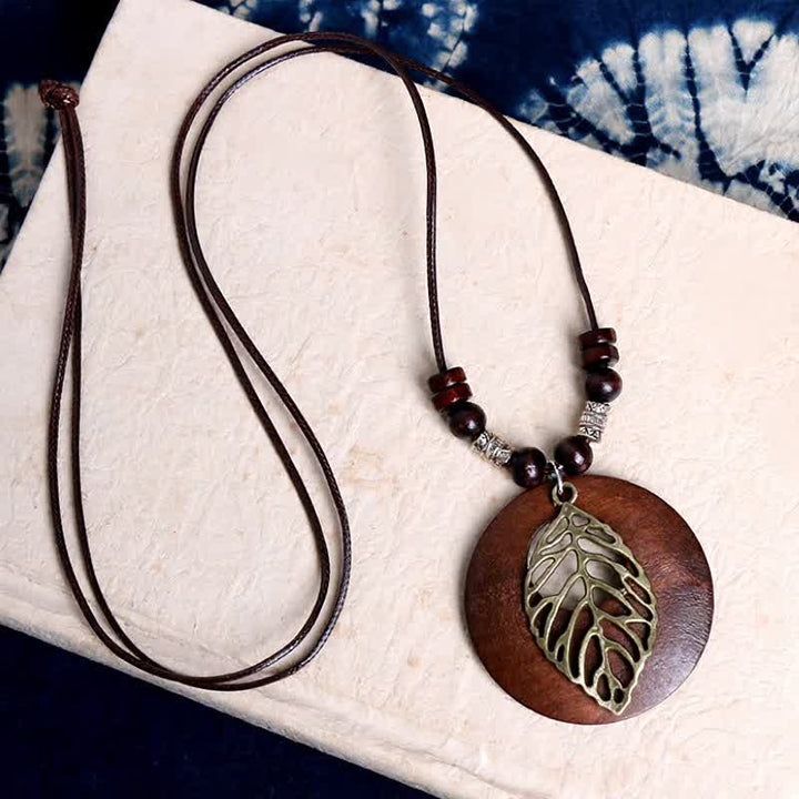 Buddha Stones Collar con colgante de conexión del árbol de la vida en madera y cuero - image 3