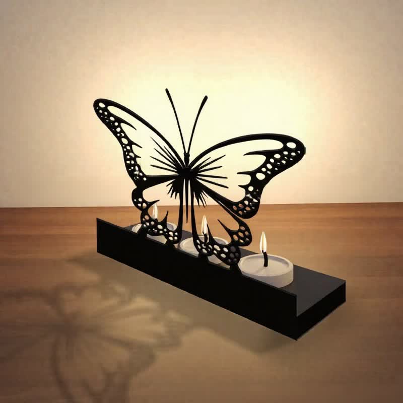 Buddha Stones Portavelas de tres luces Black Iron Butterfly Transformation - image 3