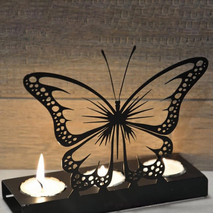 Buddha Stones Portavelas de tres luces Black Iron Butterfly Transformation - image 1