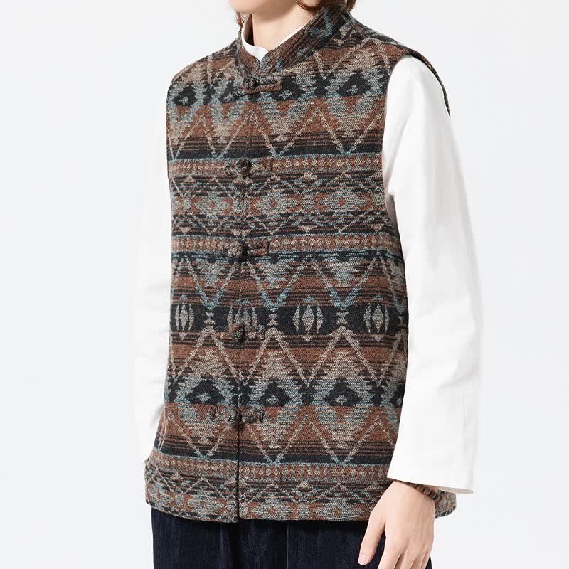 Buddha Stones Chaleco para hombre estilo vintage Tang con cuello mandarín y estampado geométrico, ideal para otoño e invierno. - image 5