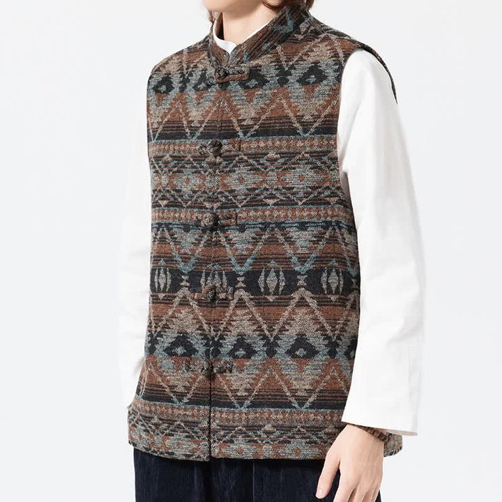 Buddha Stones Chaleco para hombre estilo vintage Tang con cuello mandarín y estampado geométrico, ideal para otoño e invierno. - image 5