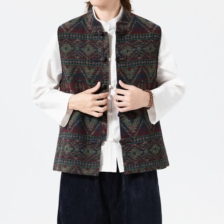 Buddha Stones Chaleco para hombre estilo vintage Tang con cuello mandarín y estampado geométrico, ideal para otoño e invierno. - image 12